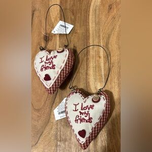 NEW Hobby Lobby Primitive Rustic Fabric Heart Ornaments 4”X4.5” Set of 2
